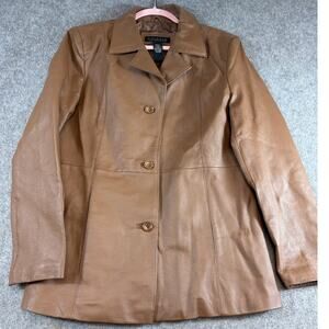 VINTAGE Y2K Dialogue Leather Blazer Jacket Womens Small Brown Outdoor Streetwear